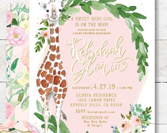 Giraffe invitations safari invitation baby shower invitations Baby Shower Giraffe invitations blush pink invitation freshmint paperie