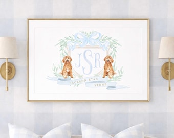 Goldendoodle Nursery Print, Monogram, Puppy Wall Decor, Watercolor Art, Doodle