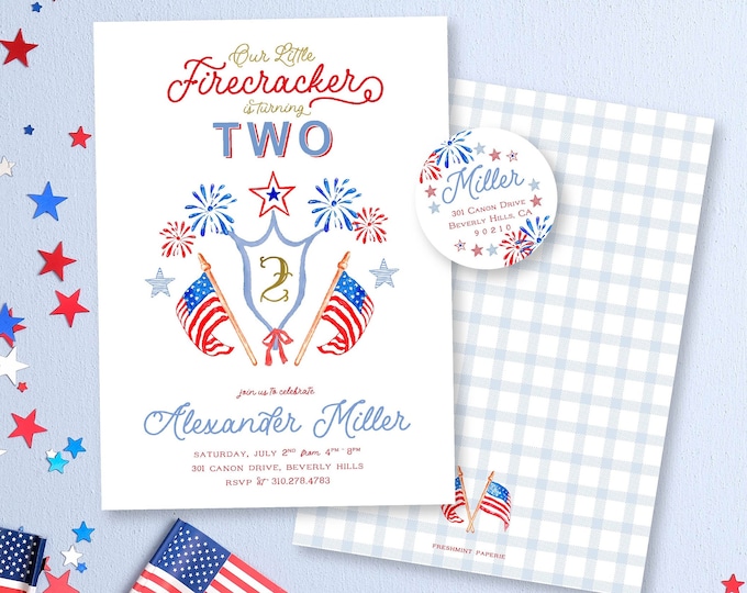 Patriotic Birthday Invitation – Little Firecracker 4th of July Party Invite