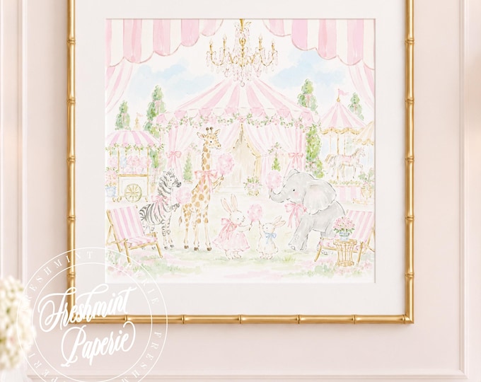 Nursery Wall Art, Bunny art, at the Carnival, Cotton Candy, Grandmillennial, Chinoiserie