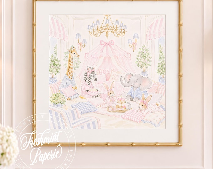 Nursery Wall Art, Animal art, Pajama Party, Grandmillennial, Chinoiserie