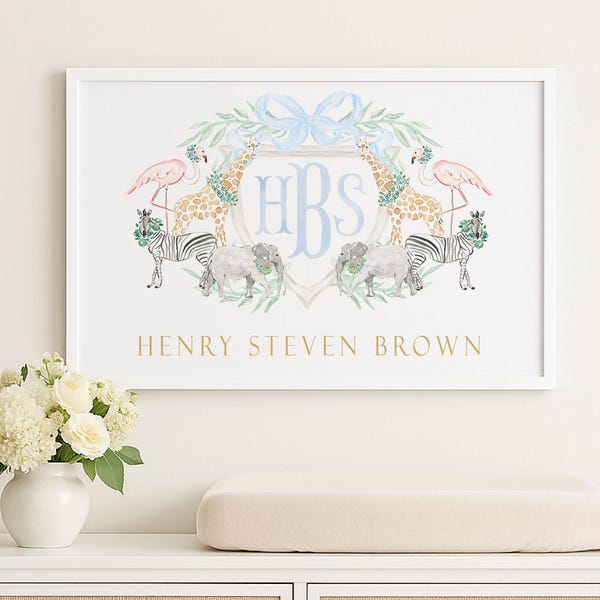 Safari Kinderzimmer Namen Print, Arche Noah Tiere Wandkunst