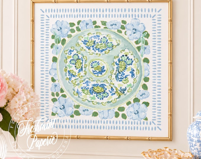 Watercolor Medallion Wall Art, Monogram, Grandmillennial, Paisley