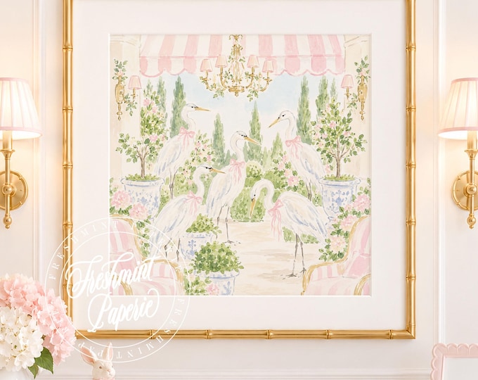 Nursery Wall Art, Herring art, Herons, Garden, Grandmillennial, Chinoiserie