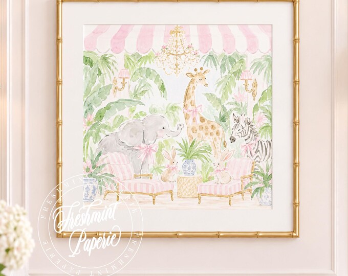 Nursery Wall Art, Safari, Bunny art, Jungle, Grandmillennial, Chinoiserie