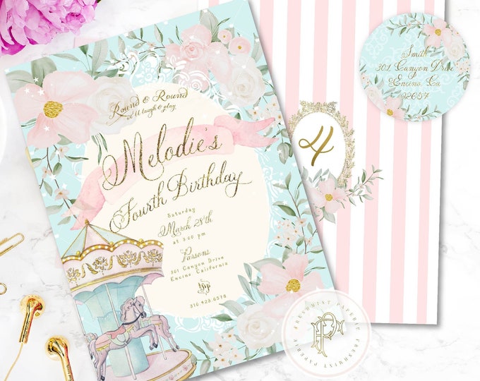 Carousel Birthday Invitation, Pink Carnival Pony