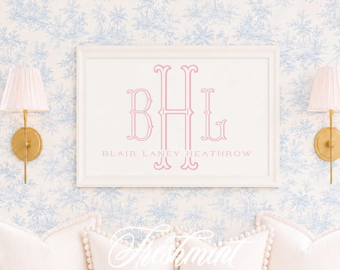 Monogram Nursery Wall Art: Custom Watercolor Name Print