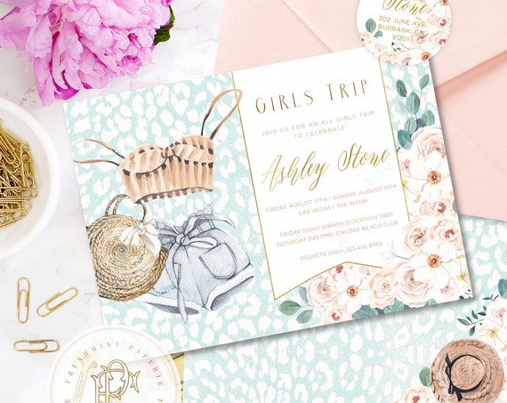 Bachelorette Invite - Bridal Shower Invitation - Girls Trip Invitation - Girls trip - bach party - floral watercolor invitation