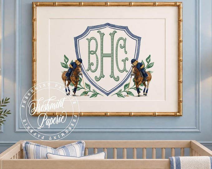 Polo Player Nursery Wall Art, Monogram, Crest, Horse, Bear