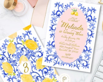 Lemon invitation - floral invitation - ONE invitation - Porcelain lemon invitation - Porcelain lemon invite - freshmint paperie