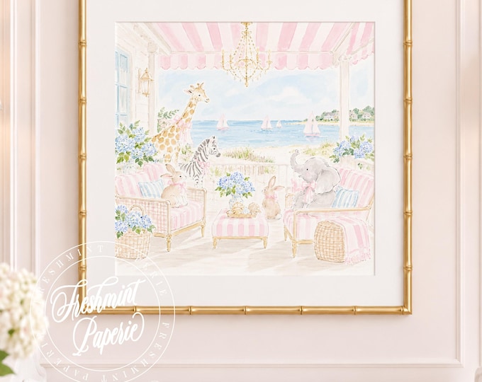 Nursery Wall Art, Animal art, Beach House in the Hamptons, Grandmillennial, Chinoiserie