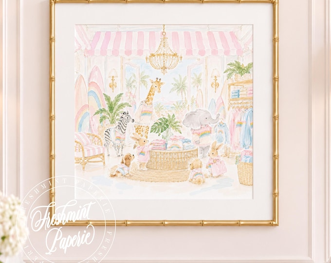 Nursery Wall Art, Animal art, Malibu, Shopping, Rainbows, Grandmillennial, Chinoiserie