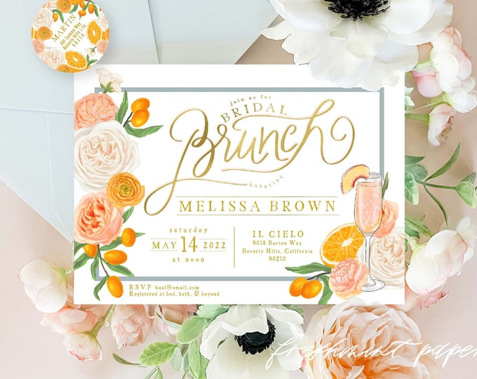 Brunch & Bubbly Invitation - Oranges invitation - Bridal Shower Invitation - Mimosa invitation - Orange grove invitation - Orange Shower