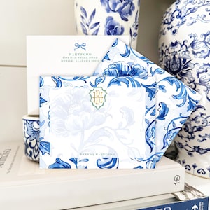 Personalisiertes Briefpapier - Monogramm Grußkarten - Monogramm Briefpapier Grußkarten - Briefpapier Set - Chinoiserie