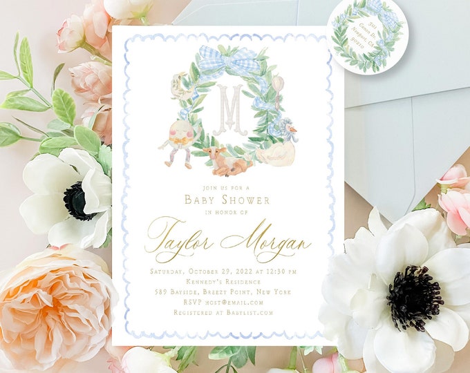 Hey Diddle Storybook Baby Shower Invitation, Gingham