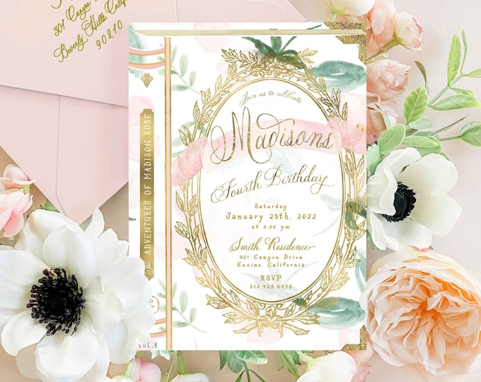 Storybook invitation | library invitation | Girls birthday invitation | Girly invitation | Book invitation | Floral book | storybook