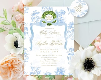 Chinoiserie invitation - Monogram invitation - Ginger Jar Invitation - Chinoiserie invitation - Baby Shower Invitation