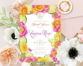 Fiesta Bridal Shower Invitation, Margarita, Margarita Invite, Tropical Floral Margaritas, Poppy flower invitation, Fiesta bachelorette