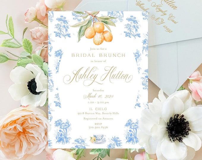 Orange Citrus Chinoiserie Invitation – Bridal Brunch, Tea Party