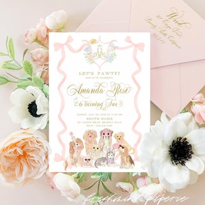 Watercolor Puppy Crest Invitations  - Puppy invitation - Puppy Birthday Invitation - Puppy Party - Puppy Love - Dog invitation - First Bday