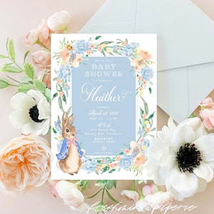 Inviti per baby shower a forma di coniglietto, invito a Spring Garden, baby shower, invito di Pasqua, invito a forma di coniglietto, baby shower a forma di coniglietto floreale