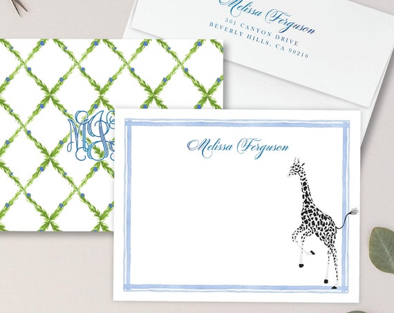 Personalized Note Cards - Safari Note Cards - Giraffe Stationery Note Cards - Chic Safari - Monogram Notecards - set20