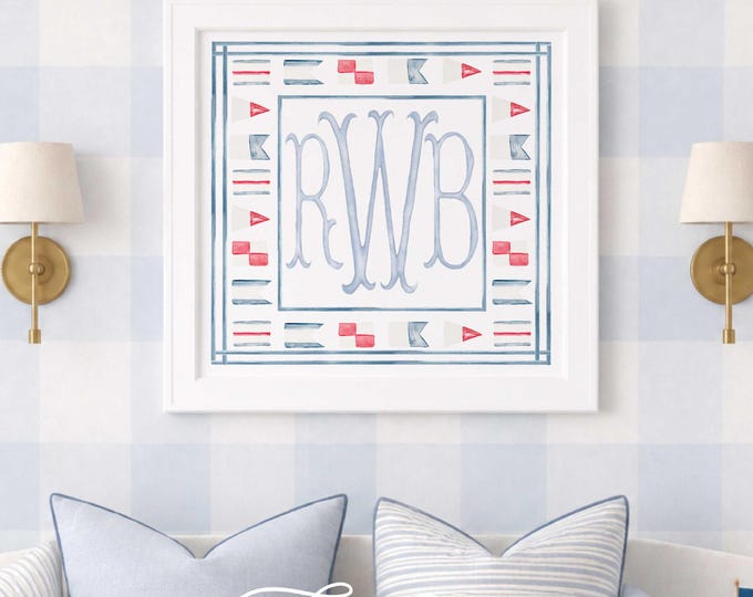 Monogram Wall Art, Nautical, Sailing, Flags, Watercolor