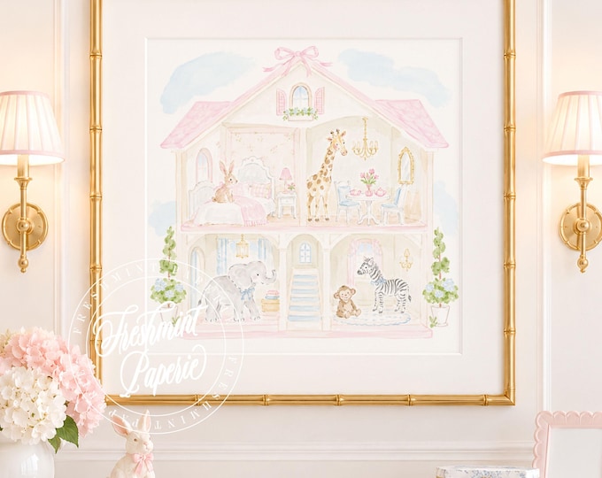 Nursery Art, Dollhouse, Safari Animals, Grandmillennial, Chinoiserie