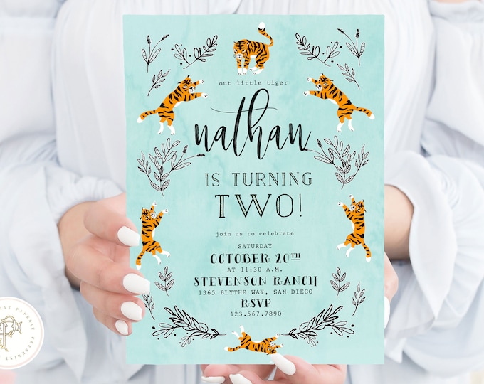 Tiger Birthday invitation - Party Animal - Zoo Jungle - Wild ONE