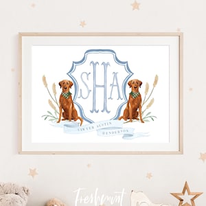 Arte murale acquerello Fox Red Labrador, Fox Red Labrador, stampa del nome della cameretta, stampa artistica del monogramma Red Labrador, arte murale personalizzata per la cameretta