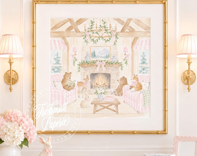 Nursery Art, Cabin, Safari Animals, Lodge, Bears, Grandmillennial, Chinoiserie