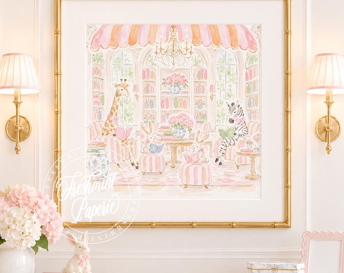 Nursery Art, Cabin, Safari Library, Reading, Grandmillennial, Chinoiserie