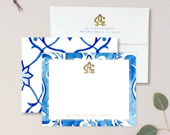 Personalized Stationery - Monogram Note Cards - Monogram Stationery Note Cards - Stationery Suite - Mediterranean tile - set35