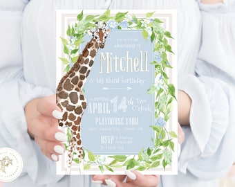 Giraffe invitation - first birthday invitation - safari invitation - zoo invitation - jungle invitation - Birthday Safari invitation