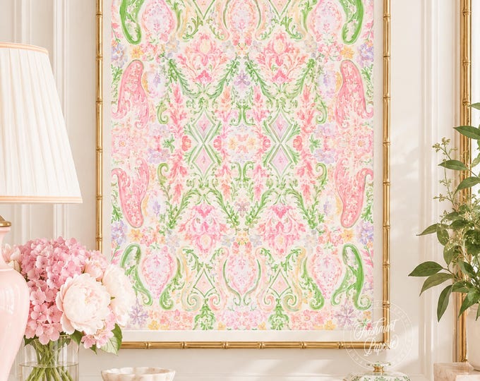 Grandmillennial Wall Art, Watercolor, Damask