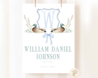 Mallard Duck Nursery wall art, Monogram, Newborn Sign, Announcement, Welcome Baby