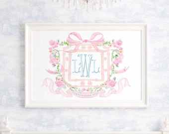 Watercolor monogram Floral nursery Wall Art, Nursery name print, Monogram Nursery, Custom nursery wall art, Whimsical floral nursery art