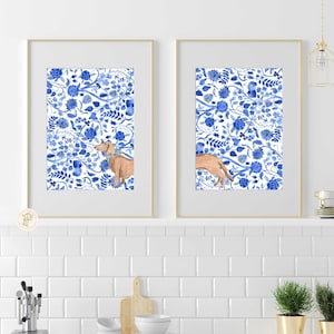 Puppy wall art, Dachshund Wall Art, Kitchen art, Cute Puppy Art Print, Chinoiserie, Dog Print, Dachshund