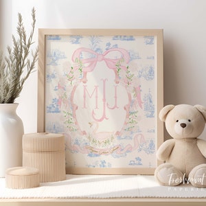 SWAN wall art, Floral Swan Toile Wall Art, Nursery name print, Pink Swan Art Print, Custom nursery wall art