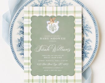 Mallard Duck invitation: Baby Shower, Monogram, Crest, Plaid, Gingham