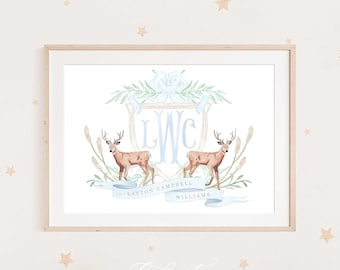 Deer wall art, Deer antlers Wall Art, Nursery name print, Deer Monogram Art Print, Whitetails nursery wall art