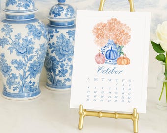 2026 Desk Calendar, Grandmillennial calendar, Watercolor Calendar, Monthly calendar, Desktop Calendar, Ginger Jar calendar, chinoiserie