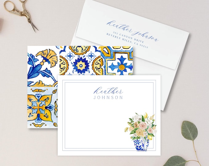 Personalized Stationery - Monogram Note Cards - Monogram Stationery Note Cards - Stationery Suite -  Mediterranean Suite - set14