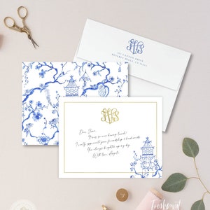 Personalized Stationery - Monogram Note Cards - Monogram Stationery Note Cards - Stationery Suite - Chinoiserie - set4