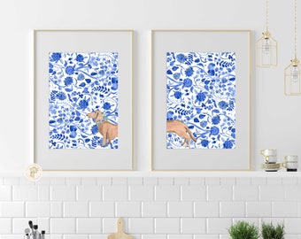 Puppy wall art, Dachshund Wall Art, Kitchen art, Cute Puppy Art Print, Chinoiserie, Dog Print, Dachshund