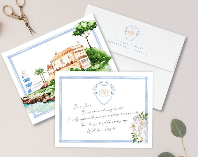 Personalized Stationery - Monogram Note Cards - Monogram Stationery Note Cards - Stationery Suite - Watercolor Suite - set13
