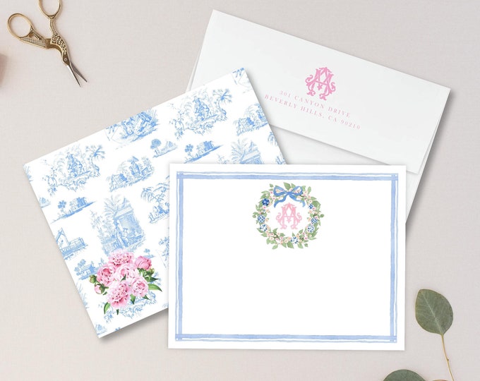 Personalized Stationery - Peony Ginger Jar Note Cards - Peony Stationery Note Cards - Ginger Jar Notecards - Chinoiserie - set25