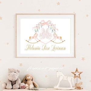 Rocking Horse wall art, Rocking Horse Wall Art, Nursery name print, Rocking Horse Art Print, Custom nursery wall art