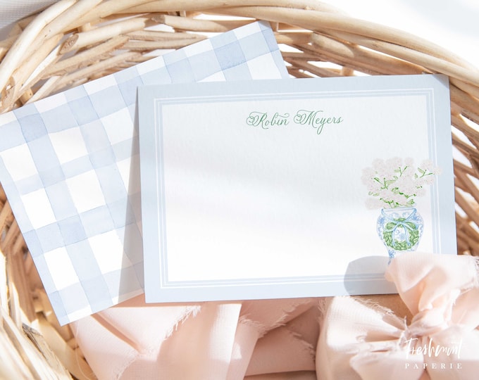 Personalized Hydrangea Ginger Jar Note Cards – Chinoiserie Stationery
