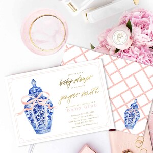 Uitnodiging gemberpot - monogramuitnodiging - chinoiserie-uitnodiging - vormsnoei babyshoweruitnodiging - babyshoweruitnodiging